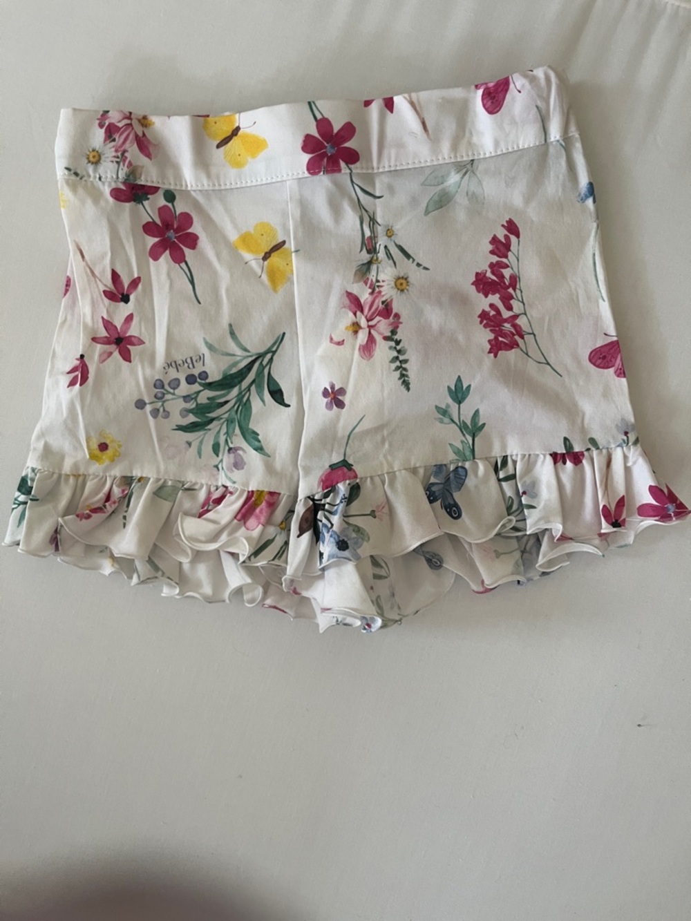 Floral Ruffle Women’s Shorts - White with Pink & Yellow Flowers